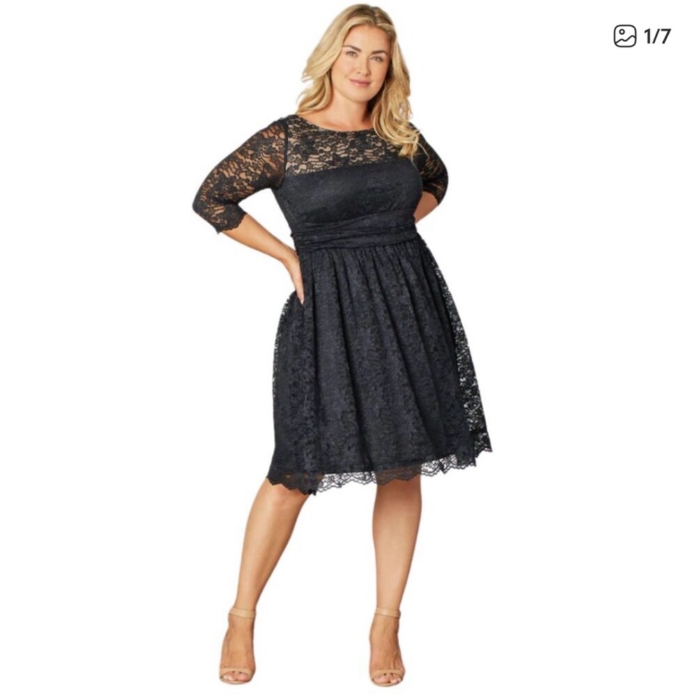 Women's Black Lace Fit-and-Flare Dress